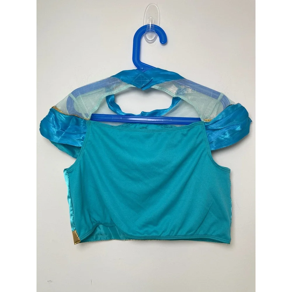 Disney Princess Jasmine Costume Kids M 9/10 Turquoise Gold Sequin 2 pc Set
